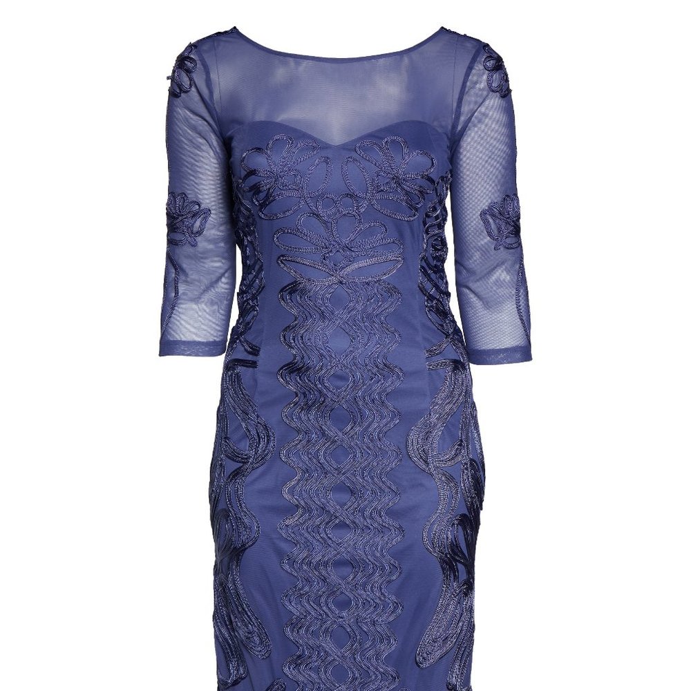 JS COLLECTIONS Trim Mesh Column Gown